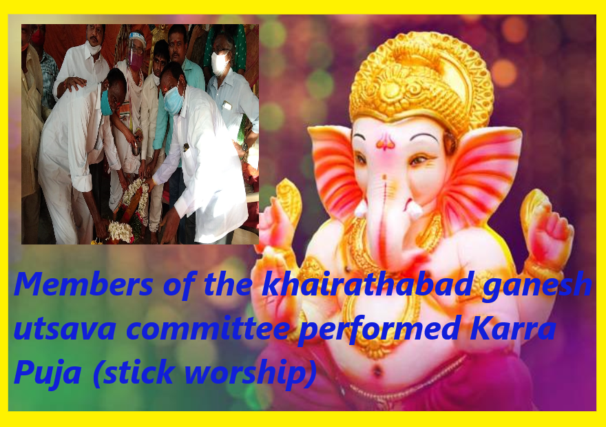Members of the khairathabad ganesh utsava committee performed Karra Puja (stick worship)